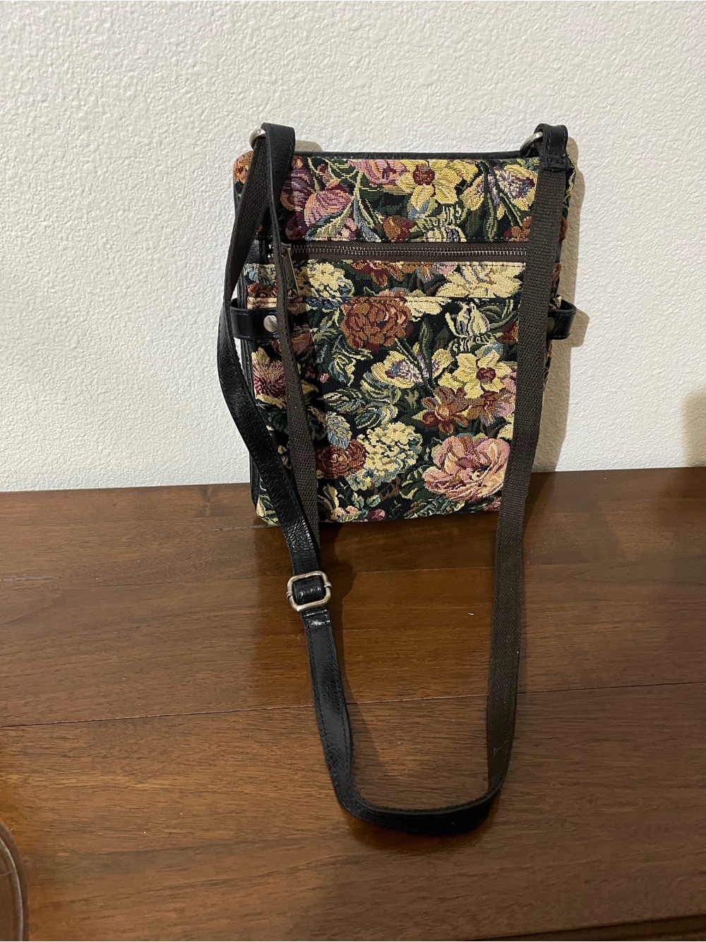 Patricia Nash Black Floral Tapestry Crossbody